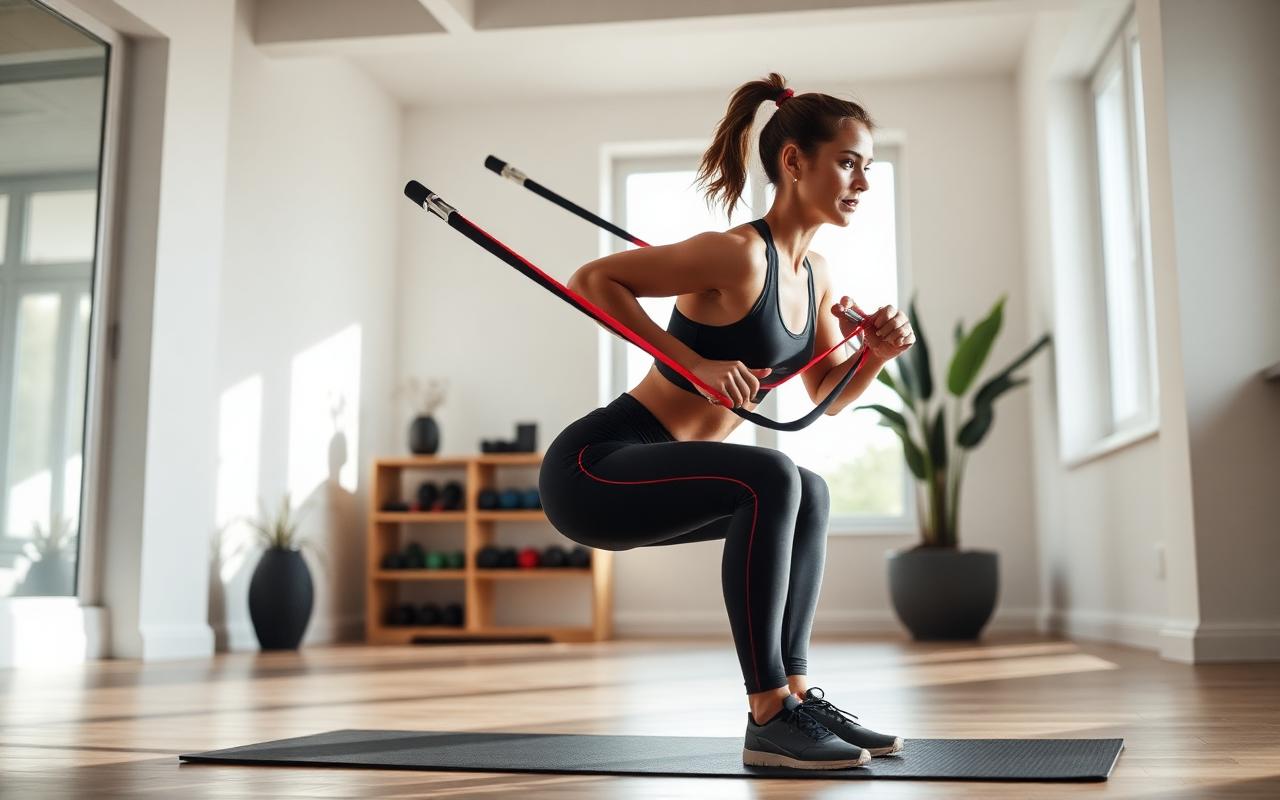 Treino com elásticos em home gym