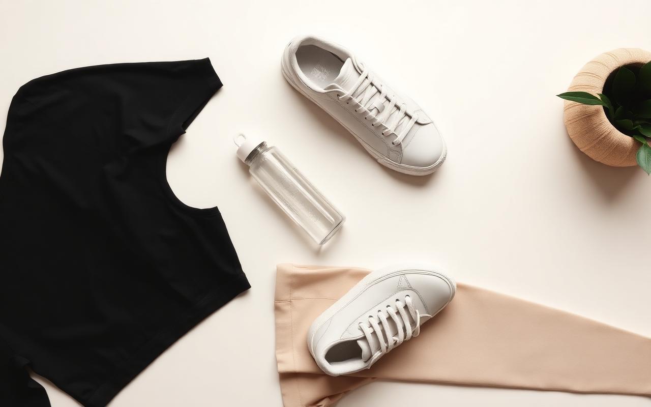 Look fitness minimalista em flat lay