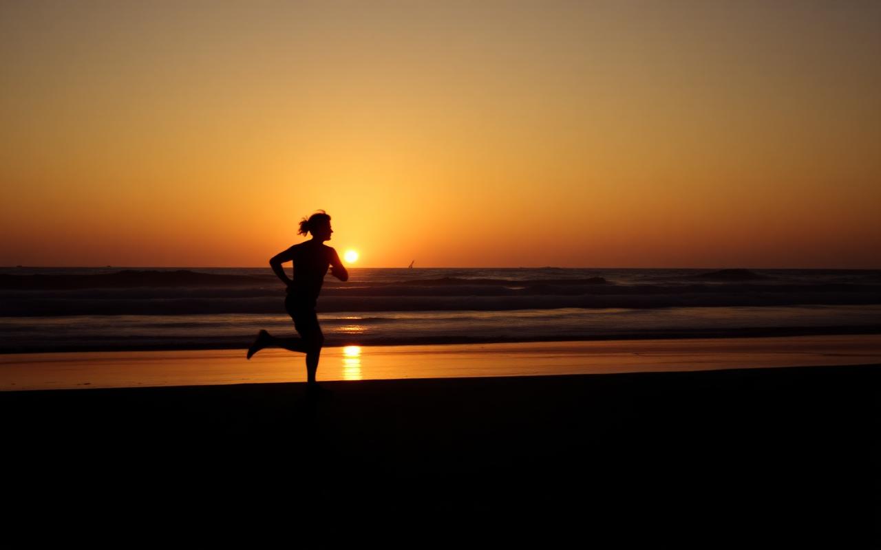 Corrida ao nascer do sol na praia