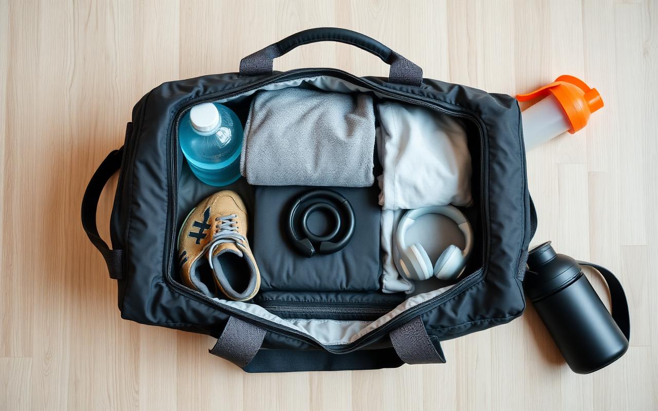 Mochila de academia aberta com itens essenciais